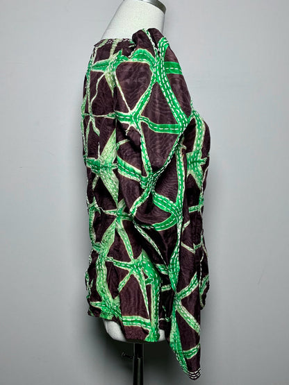 Women Size 8 Ulla Johnson Brown, Green Waves 100% Silk NWT, Pre-owned Top