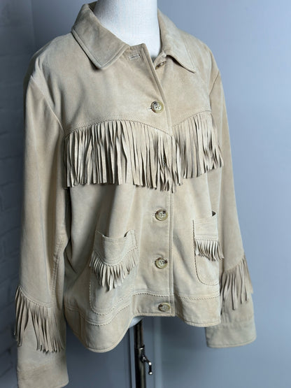 Women Size 18W Lauren Ralph Lauren Tan Fringe Goat Suede Jacket