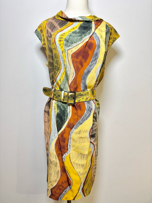 Women Size XL M.M. Lafleur Yellow Print Dress