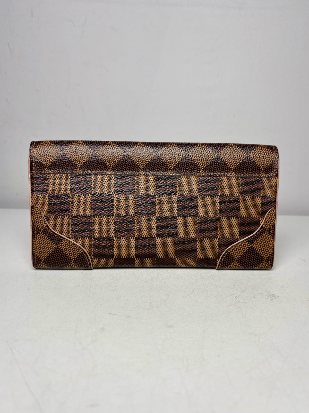 Women's Louis Vuitton Damier Ebene Caissa Rose Pink Brown Coated Canvas 2016 Pre-Owned Wallet