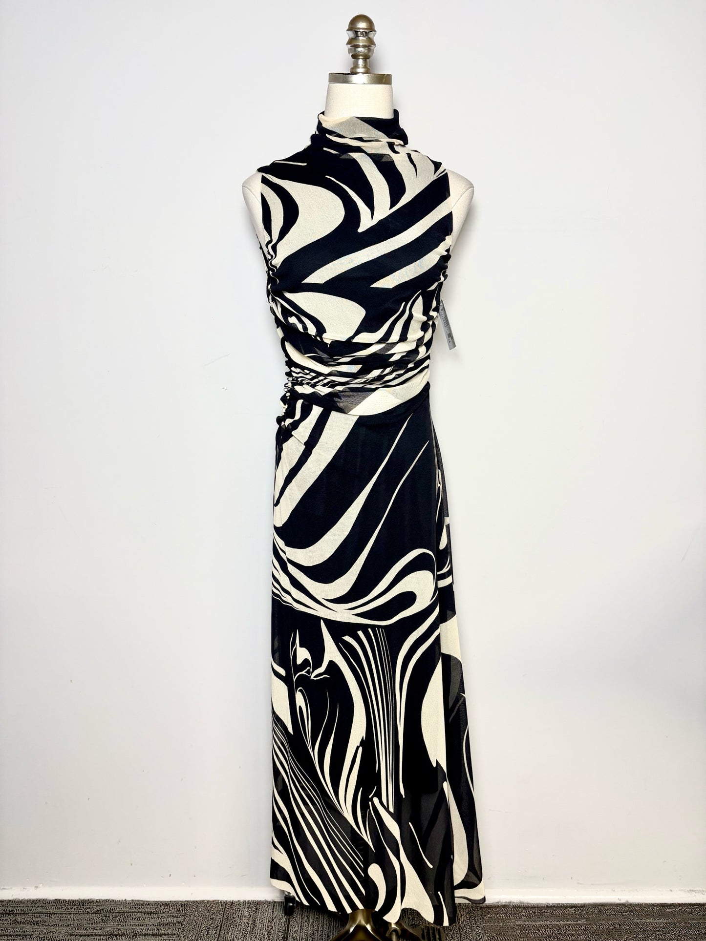 Women Size S Fuzzi Black, Cream Abstract Lines Polyamide Blend Pre-owned Dress