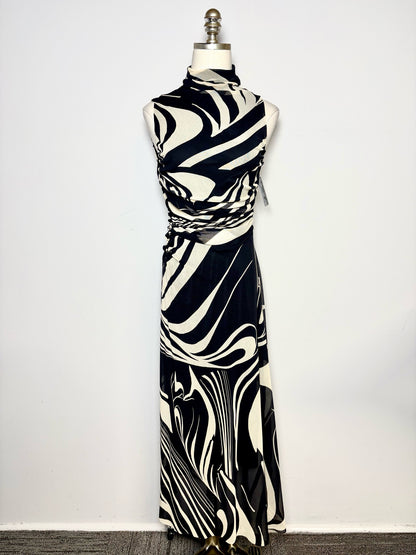 Women Size S Fuzzi Black, Cream Abstract Lines Polyamide Blend Pre-owned Dress