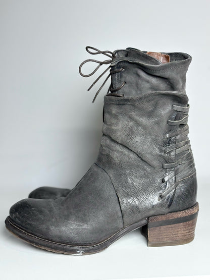 W Shoe Size 40 (9, 9.5 US) A.S. 98 Charcoal Gray, Black Leather Chet Boots