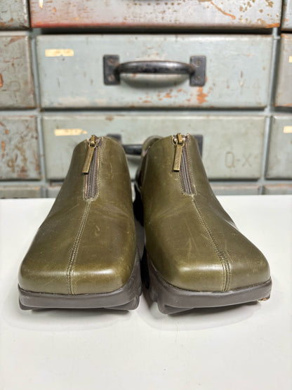 W Shoe Size 7.5 Donald Pliner Olive Green Leather Zip Slip-ons