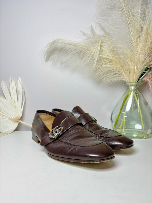 Gucci Chocolate Leather Solid Size 9.5 Genuine Leather Men's Shoes
