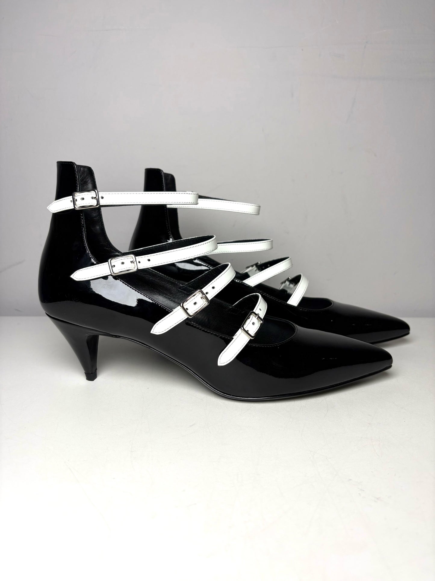 W Shoe Size 39 Saint Laurent Black & White Patent Leather Pre-owned Pump