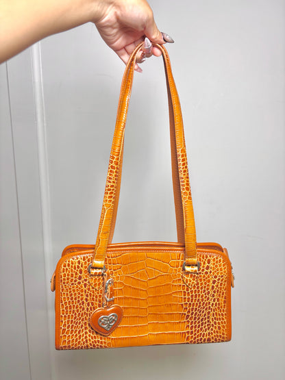 Leather Brighton Croc Embossed Leather Brown Small Purse