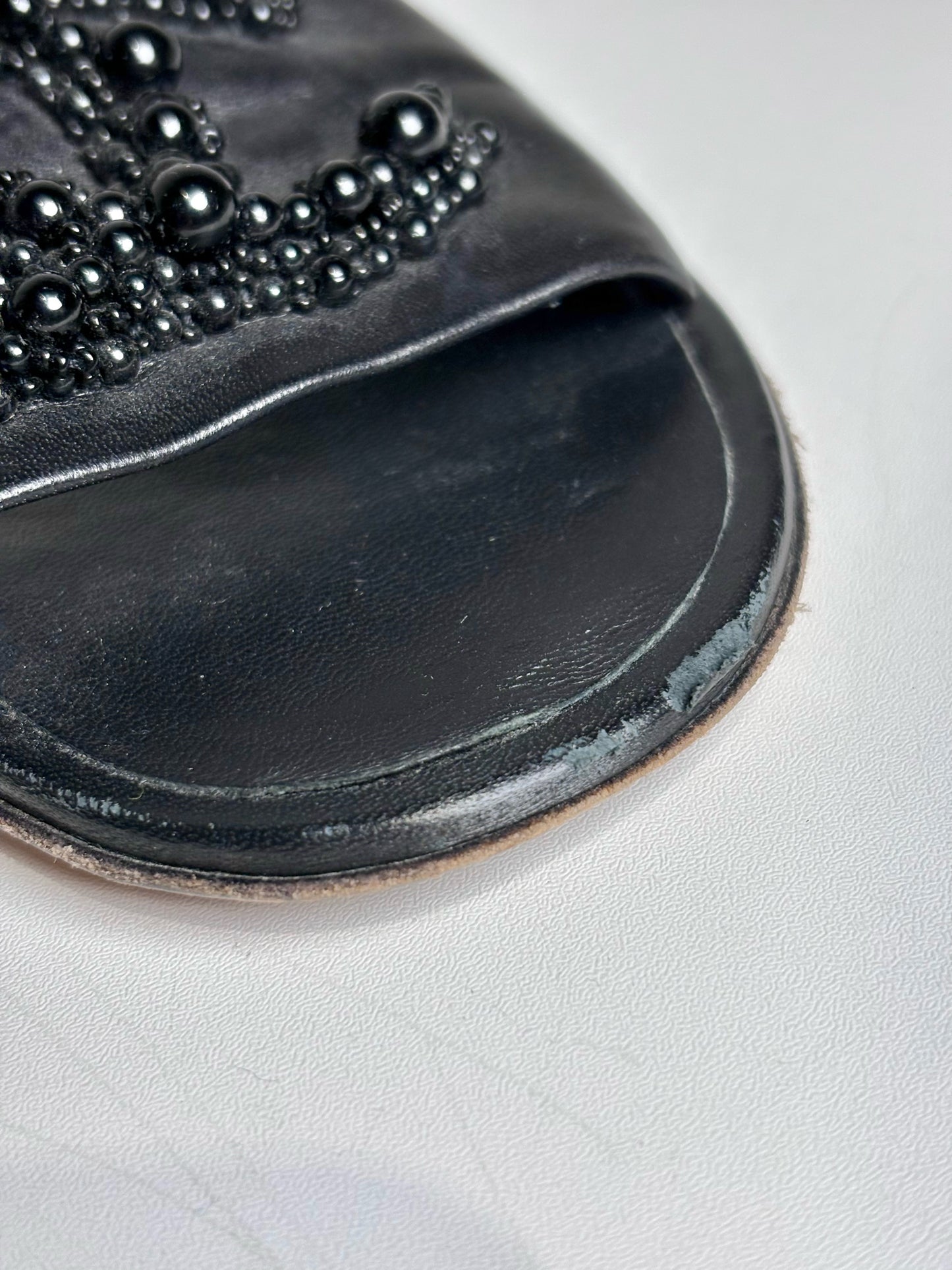 W Shoe Size 37.5 (7.5) Chanel Black Leather Women's Pre-owned Sandals