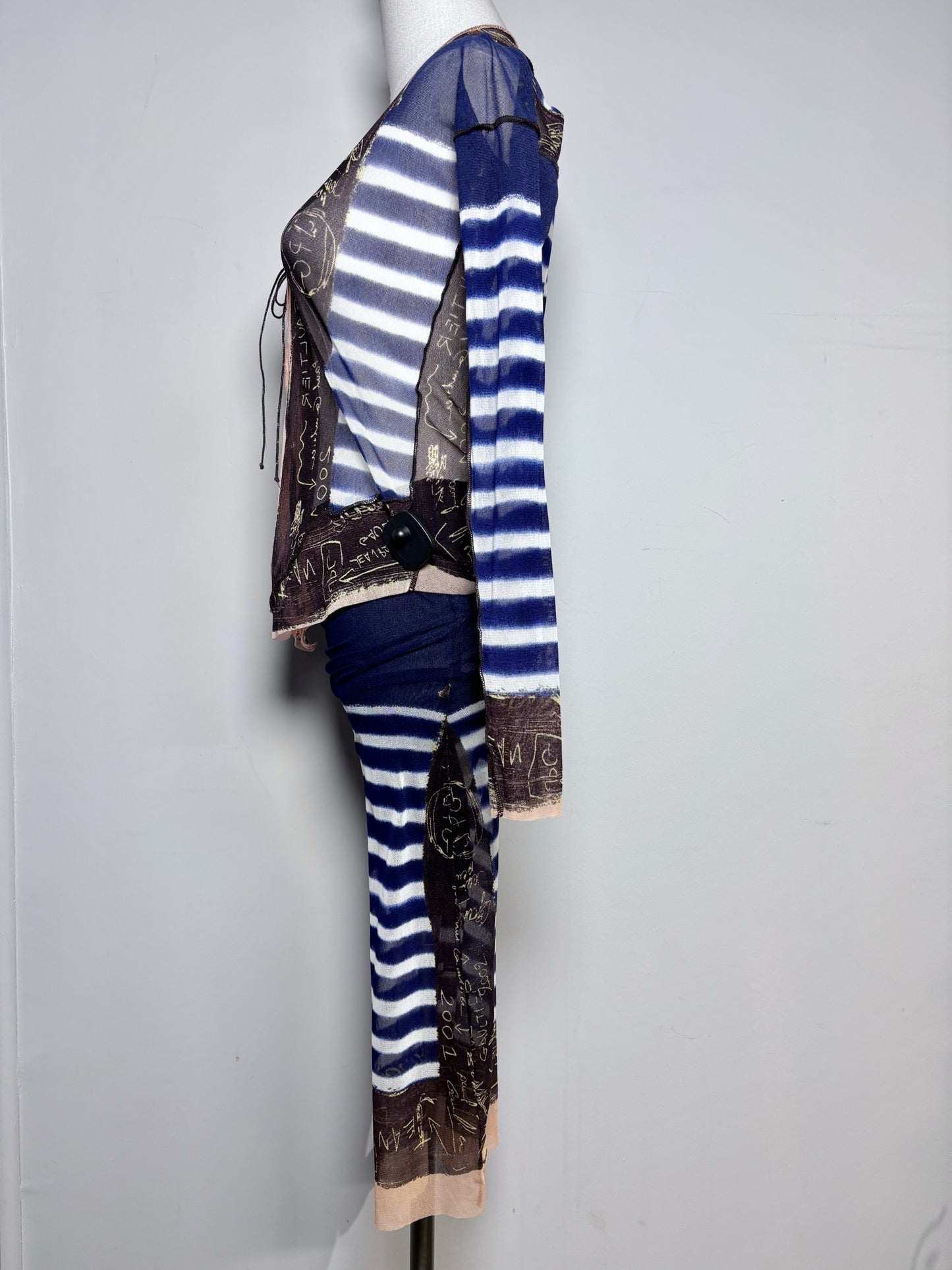 Women Size S (Estimate) Jean Paul Gaultier Blue, White Striped 2 Piece Mesh Set