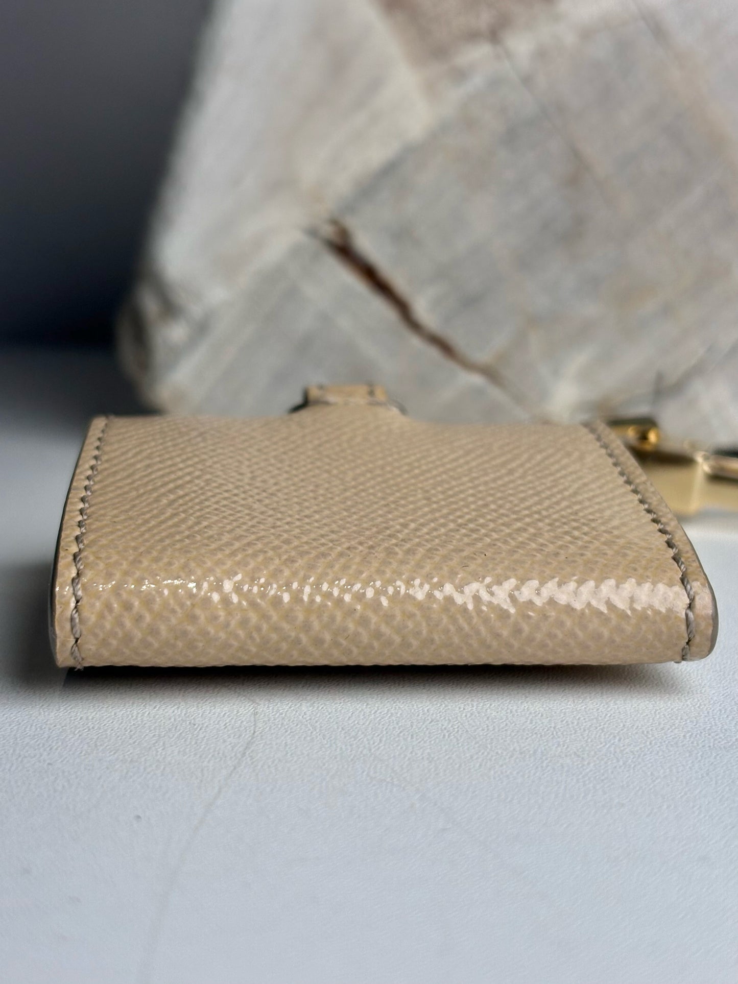 Burberry Patent Leather Mini Wallet Tri-fold Khaki Keychain