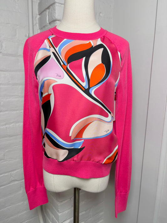 Women Size S Emilio Pucci Pink Abstract Art Silk Sweater