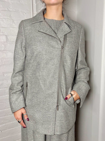 Women Size 16 Akris Punto Gray Tweed Wool, Silk Blazer