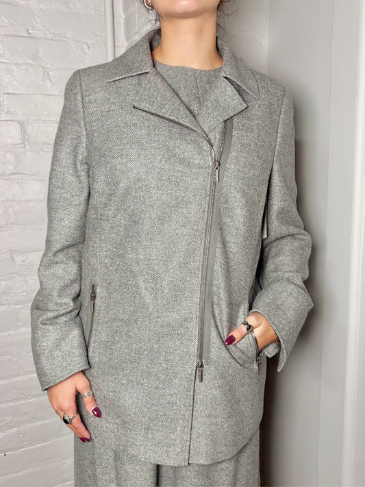 Women Size 16 Akris Punto Gray Tweed Wool, Silk Blazer