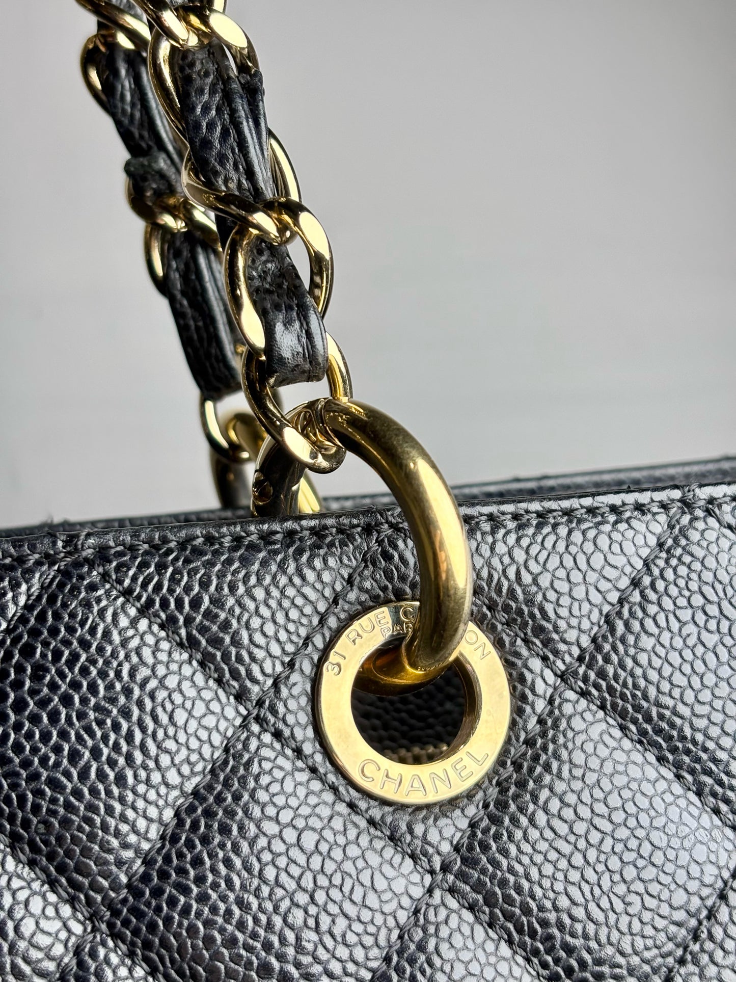 Chanel Extra Large GST Caviar Leather Black Quilted 16" Wide Pre-owned Tote