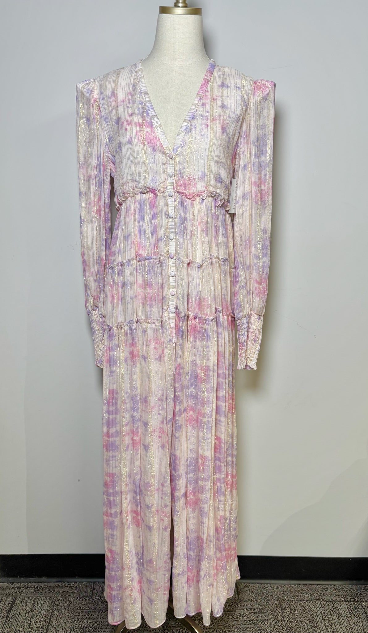 Women Size XS Rococo Sand Lavender Floral Maxi LS Dress