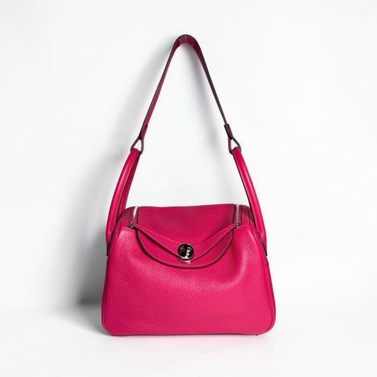 Women's Hermes Clemence Lindy 26 Pink Pre-owned Pink Pebble Grain Leather Purse