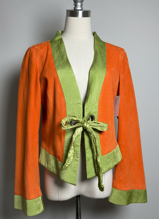 Women Size 44 Giorgio Armani Orange, Green Colorblock Vintage Suede Jacket
