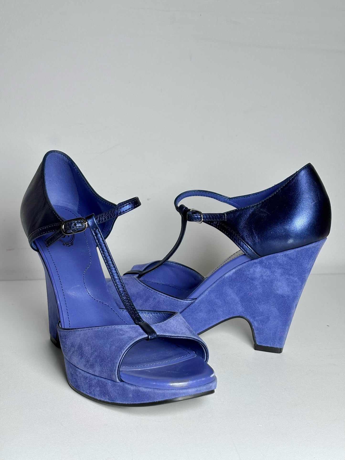 W Shoe Size 39 (8 US) Tod's Blue Leather Vintage Pre-owned Wedges