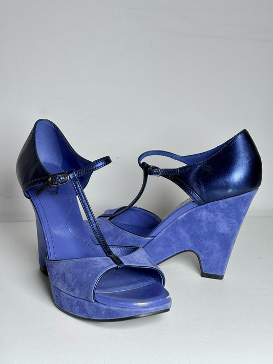 W Shoe Size 39 (8 US) Tod's Blue Leather Vintage Pre-owned Wedges
