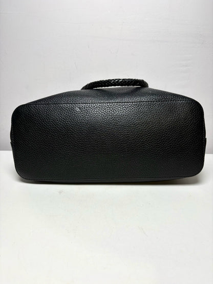 Women's Tory Burch Black Pebble Leather Woven Handle Pre-Owned Shoulder Bag