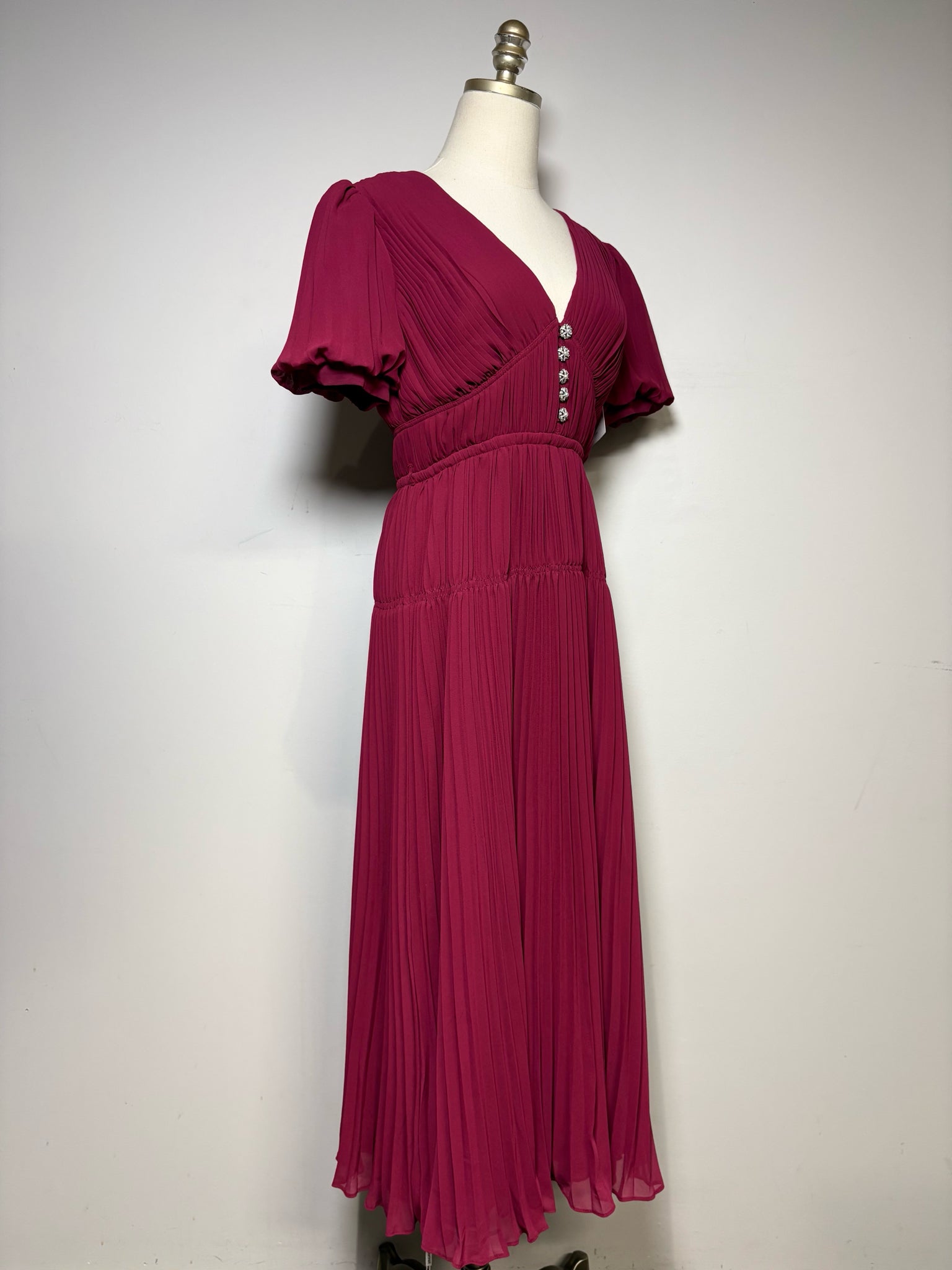 self-portrait - Burgundy Chiffon Pleated Midi Dress