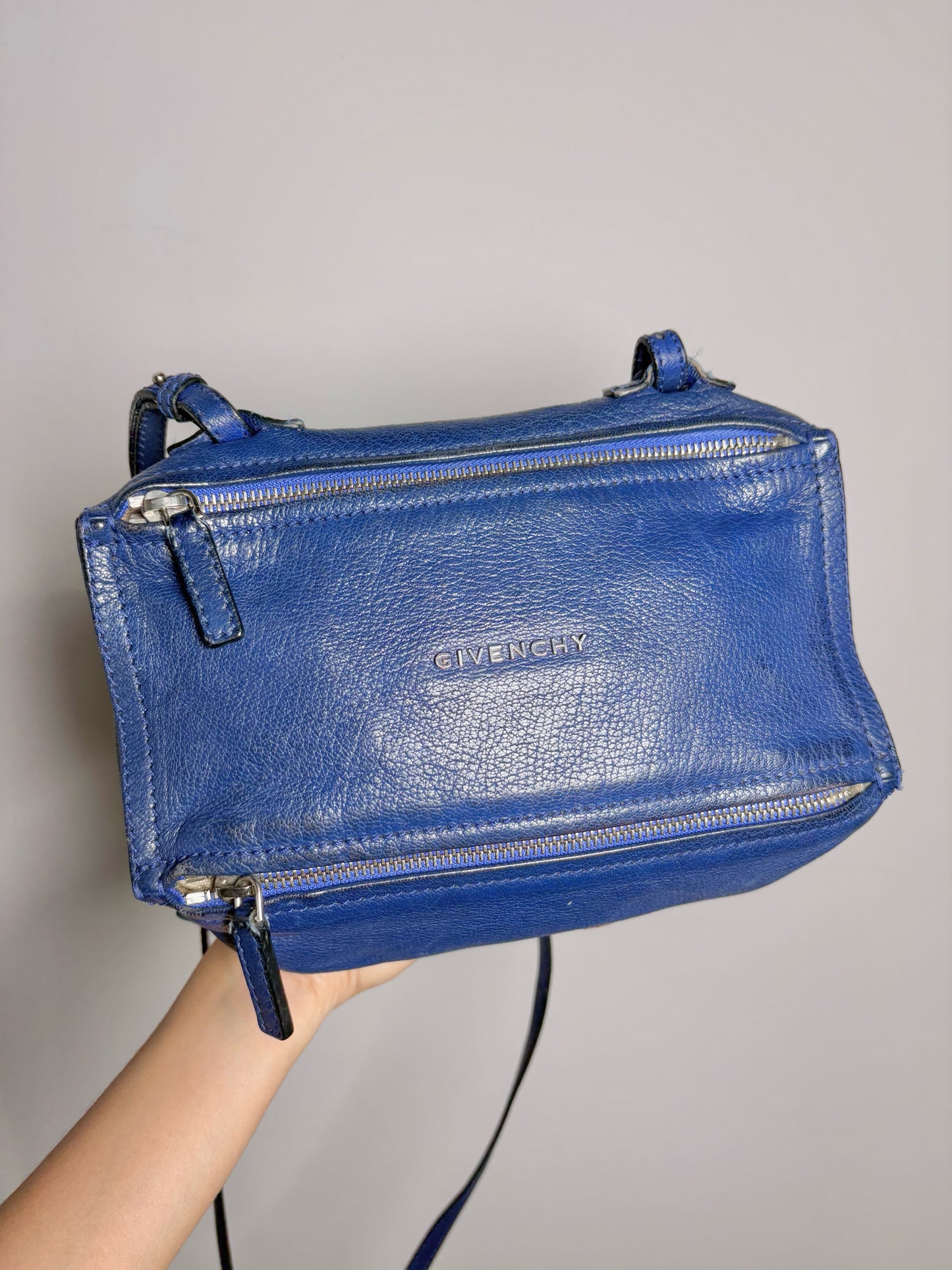 Givenchy "Pandora" Blue Pebble Leather Mini Purse