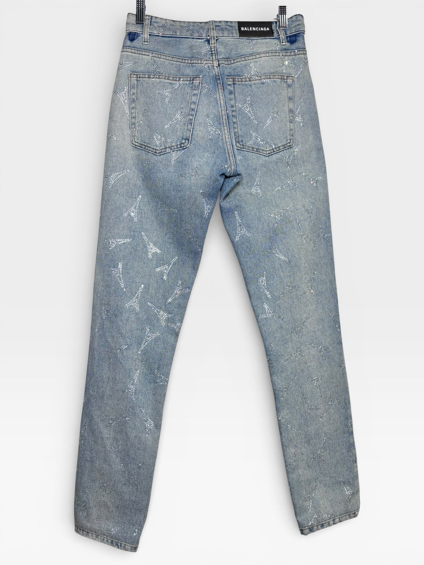 Women Size 27 Balenciaga Denim Crystal  Eiffel Tower Jeans