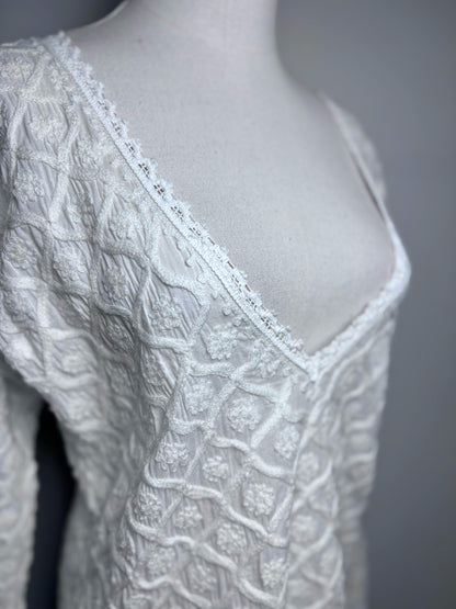 Women Size M Melissa Odabash Off White 3D Flowers 100% Cotton Cover Up
