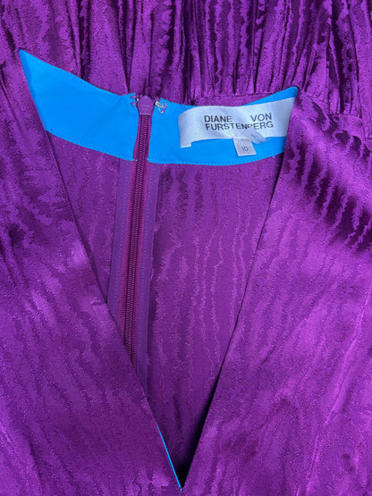Women Size 10 (L) Diane von Furstenberg Purple Shiny Pre-Owned Tiered Maxi Dress