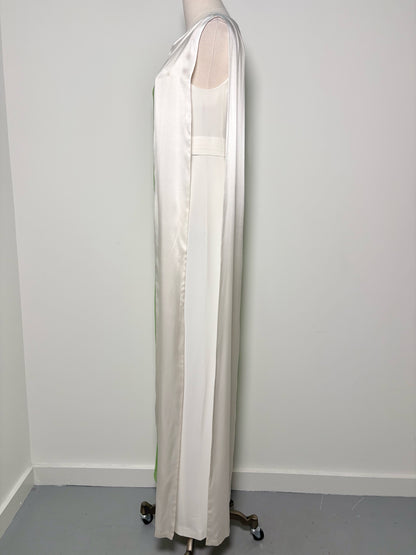 Women Size 42 ( 6 US) Hussein Chalayan Ivory w/Green Block Colorblock Silk Gown