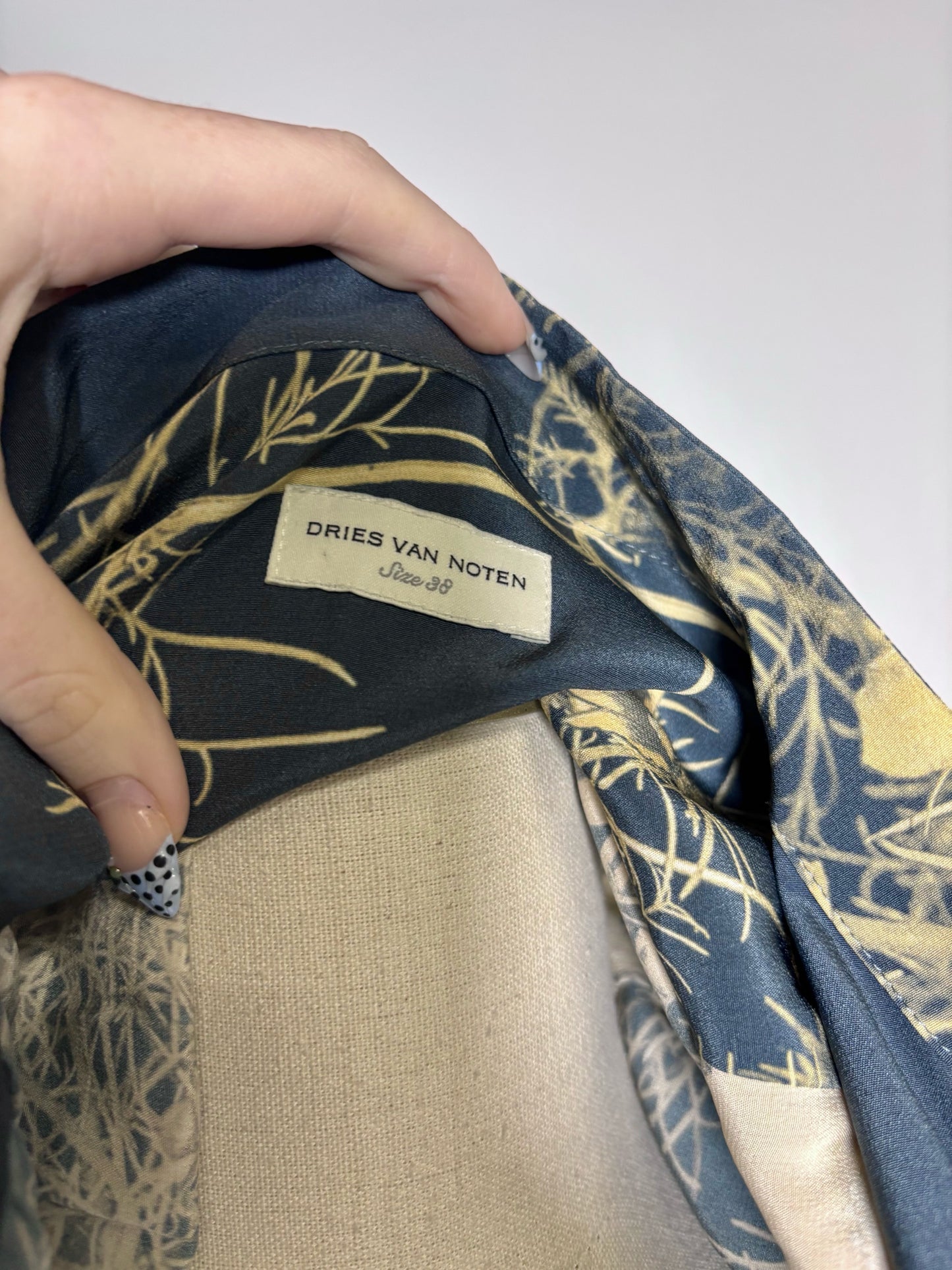 Women Size 38 (6 US) Dries Van Noten Blue, Cream Print Pure Silk Pre-owned Dress