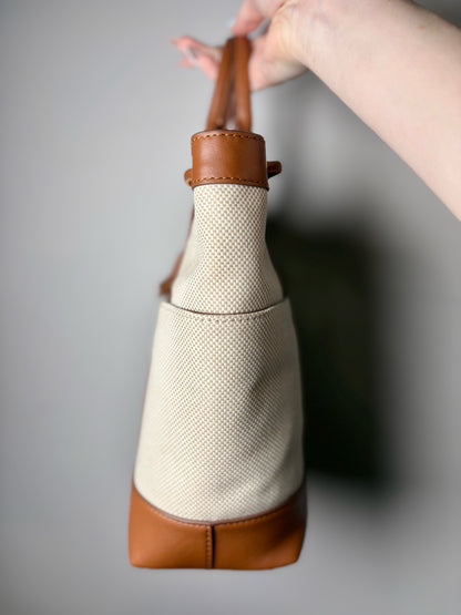 Women's Veronica Beard Solid Canvas, Leather Pre-owned Cream, brown Medium Purse