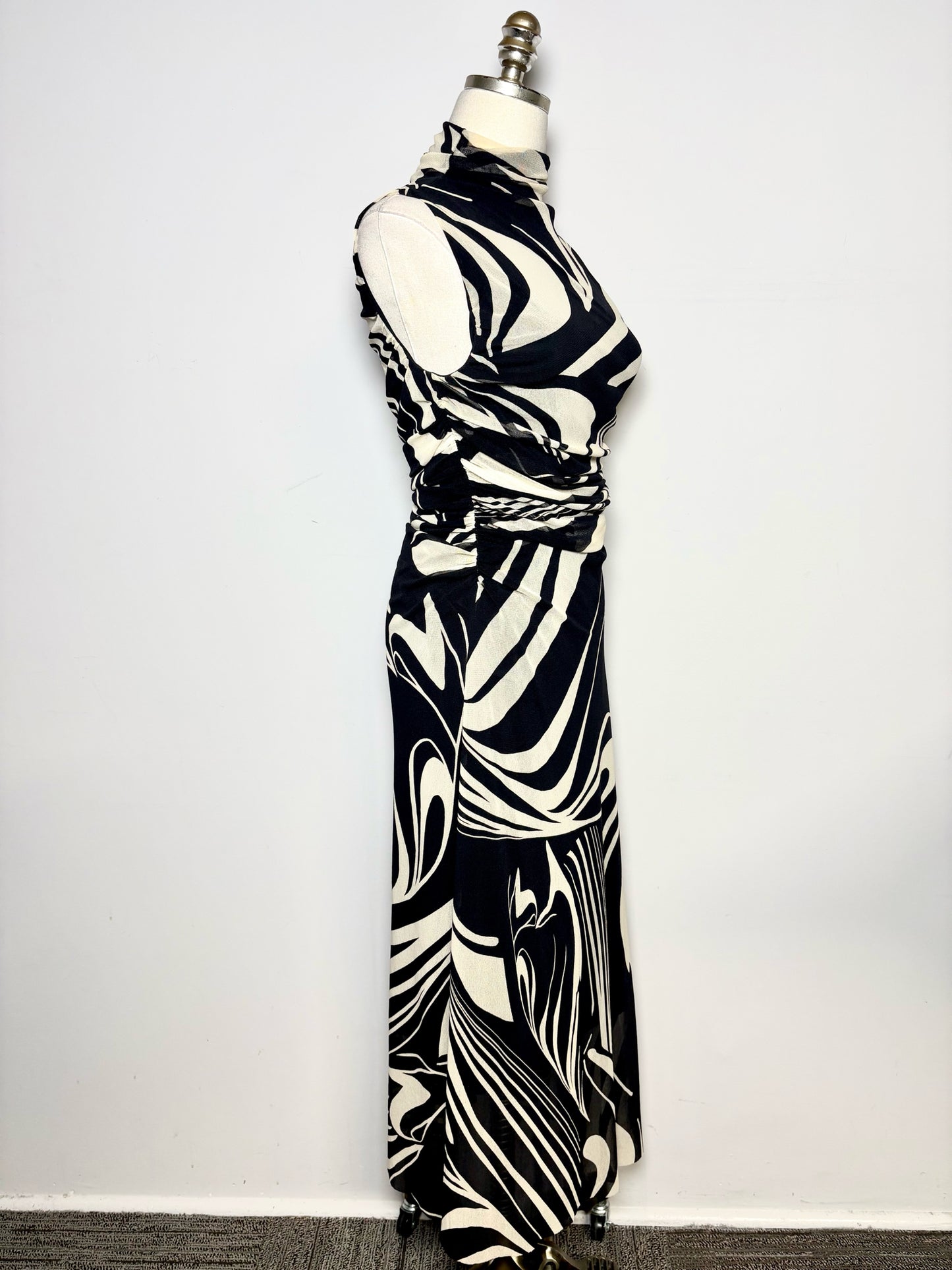 Women Size S Fuzzi Black, Cream Abstract Lines Polyamide Blend Pre-owned Dress