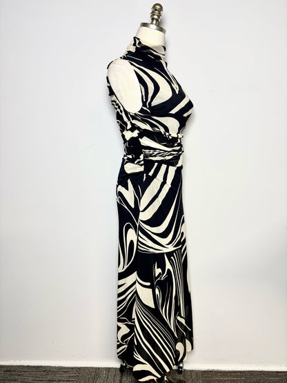 Women Size S Fuzzi Black, Cream Abstract Lines Polyamide Blend Pre-owned Dress