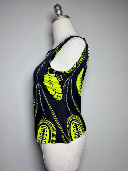 Women Size 6 (M) Emilio Pucci Black, Chartreuse, White Abstract Print Top