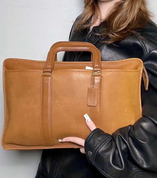 Leather Coach Solid Vintage Leather Tan Large Purse