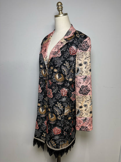 Women's Size XL Save the Queen Pink Black Gold Metallic Jacquard Pre-Owned Jacket