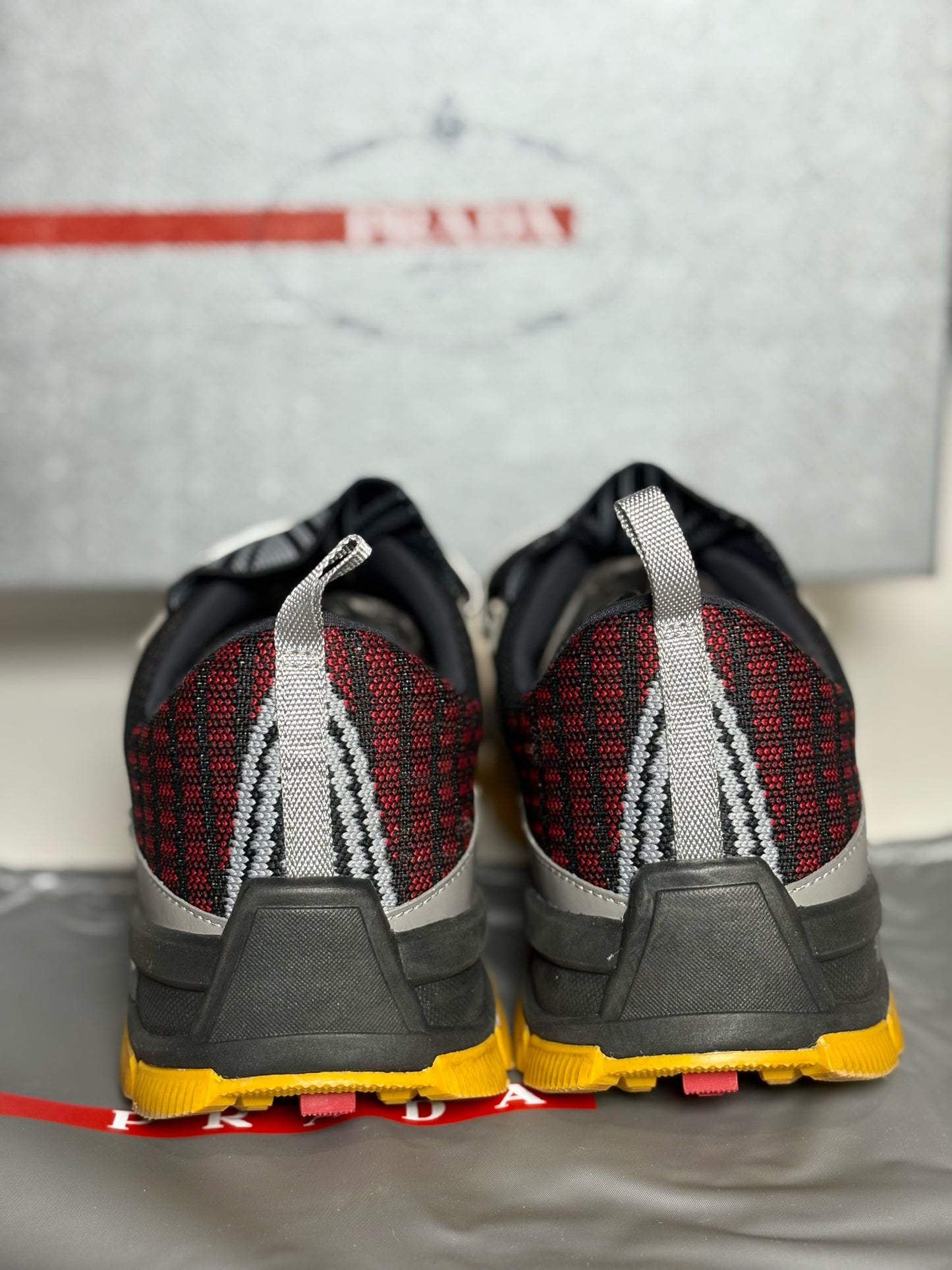 Prada Black,Gray,Red,Yellow solid w abstract lines Men's Sneakers
