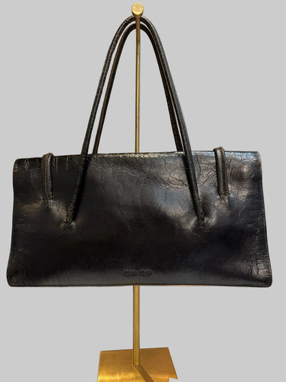 Miu Miu Vintage / Y2K Cracked Leather Black Handbag