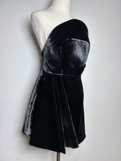 Women Size 6 Brandon Maxwell Black Asymmetric Fit, Flare Velvet Cocktail Dress