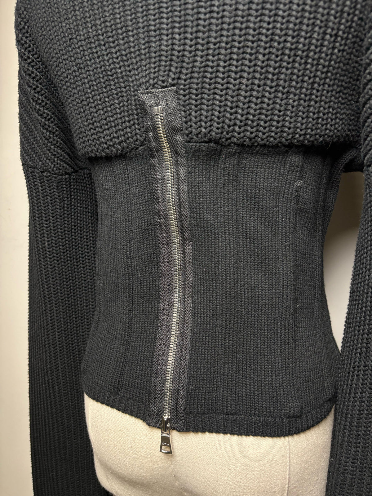 Women's Size S RtA Black Cotton Chunky Knit Corset Zip-Up Pre-Owned Sweater