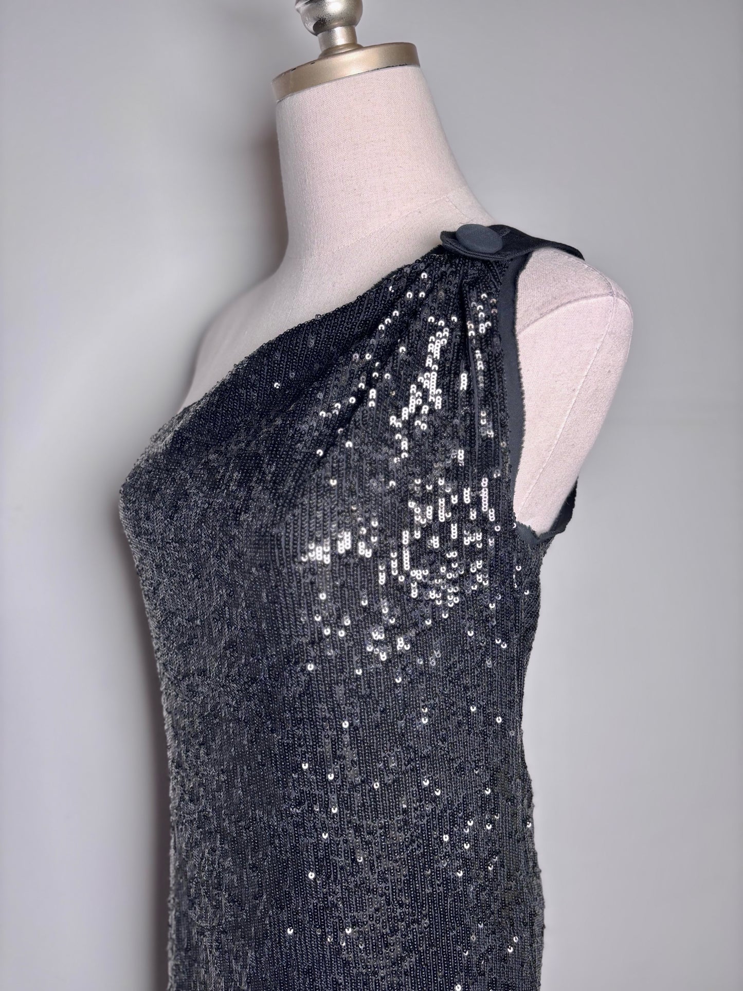Women Size XS Tory Burch Black Sequins One-Shoulder Cocktail Pre-owned Dress
