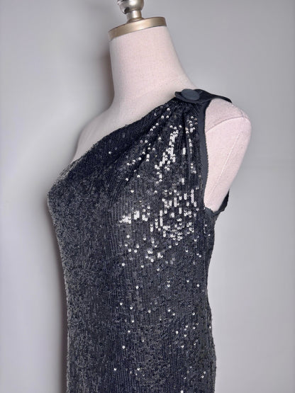 Women Size XS Tory Burch Black Sequins One-Shoulder Cocktail Pre-owned Dress