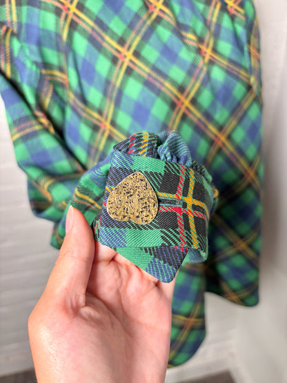 Women Size 44 (12-14) Saint Laurent Green Plaid Vintage Top