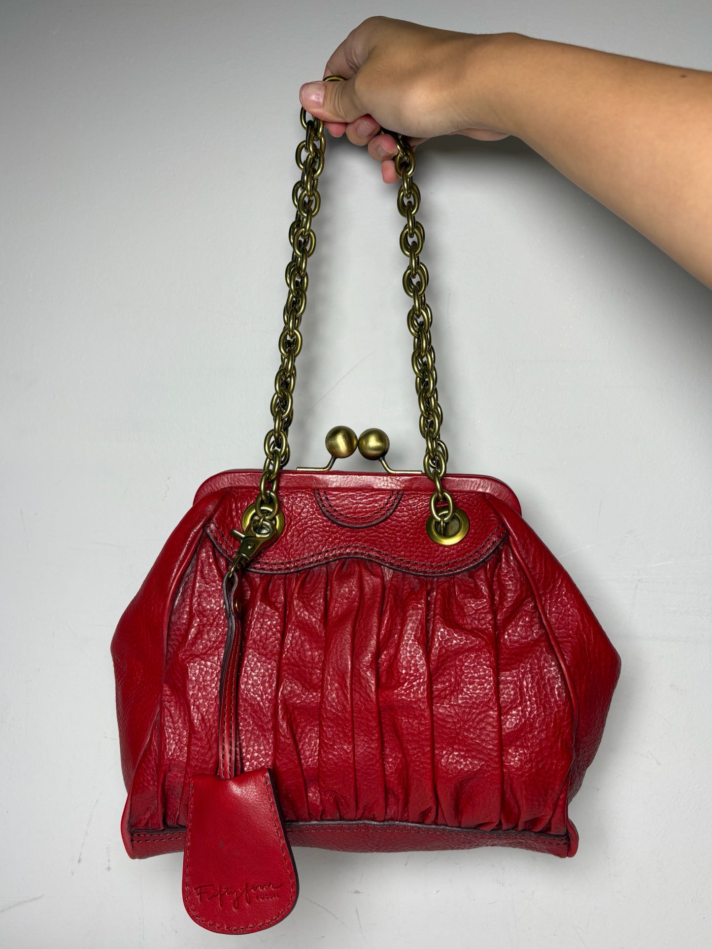 Women's Fossil Fifty-Four Anniversary Red Goat Leather Pre-Owned Medium Satchel Purse