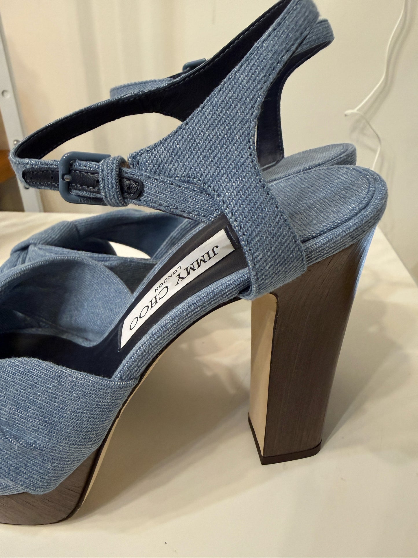 Jimmy Choo Heloise Light Blue Denim Platform Heels NWT | Pre-owned