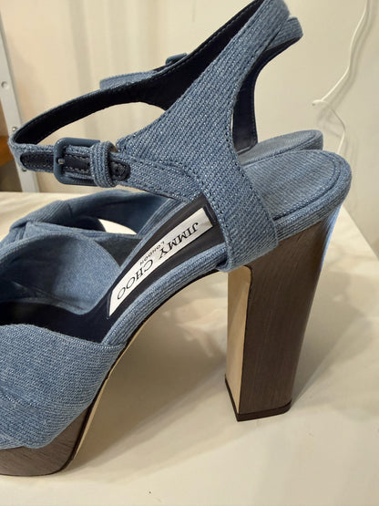 Jimmy Choo Heloise Light Blue Denim Platform Heels NWT | Pre-owned
