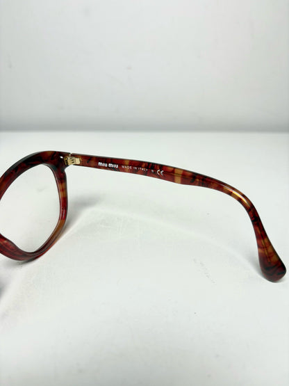 Women's Miu Miu Red, Tan & Orange Swirling Acetate Pre-Owned Cat-Eye Eyeglasses