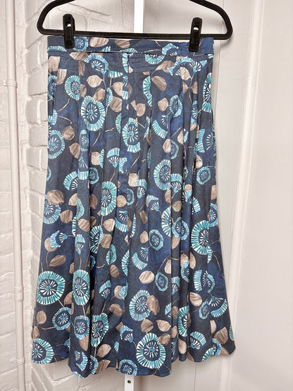 Women Size M Max Mara Blue Geometric Cotton A-line Skirt