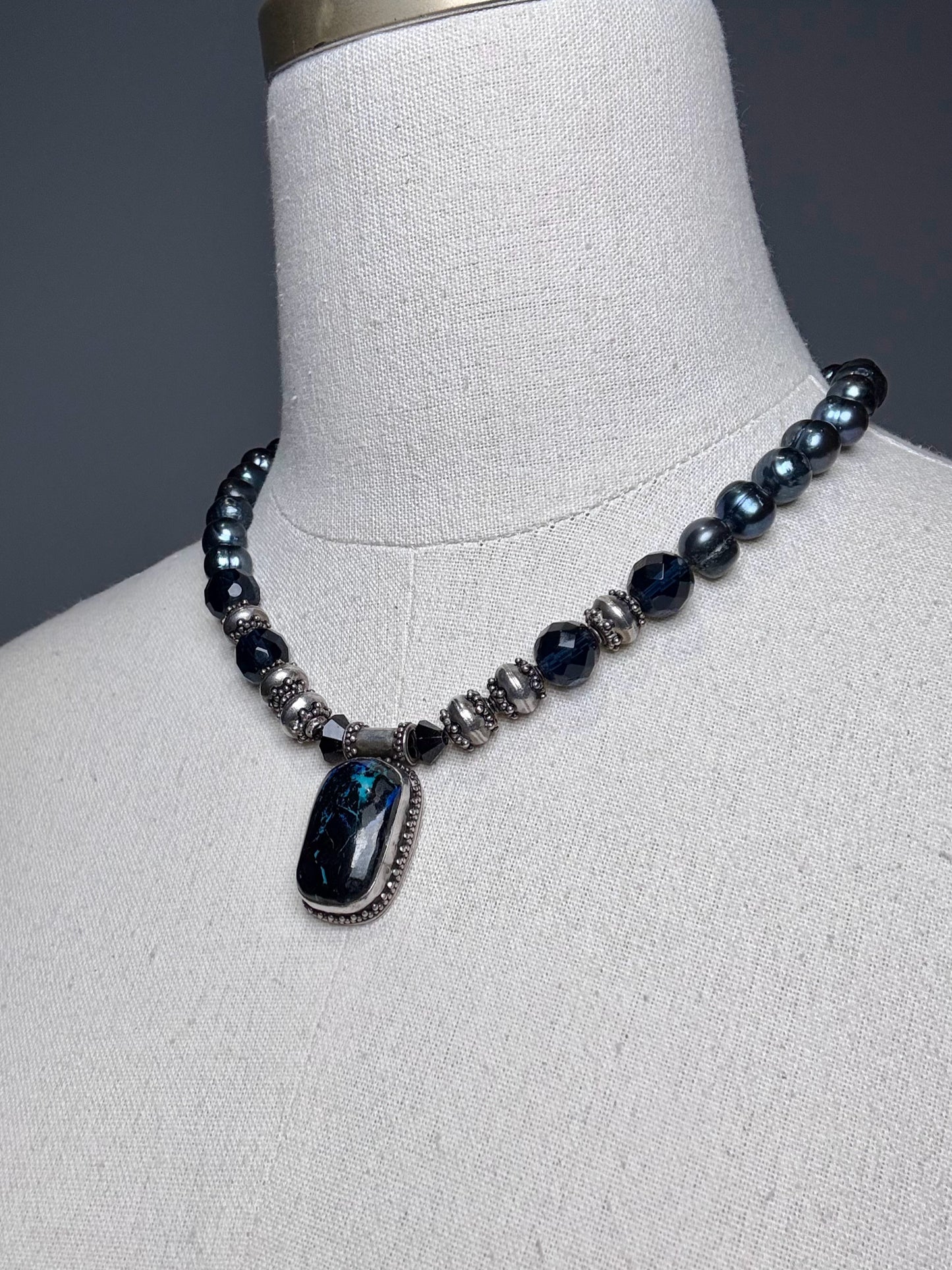 925 Sterling Silver Labradorite Pendant Tahitian Pearls Pre-owned Necklace